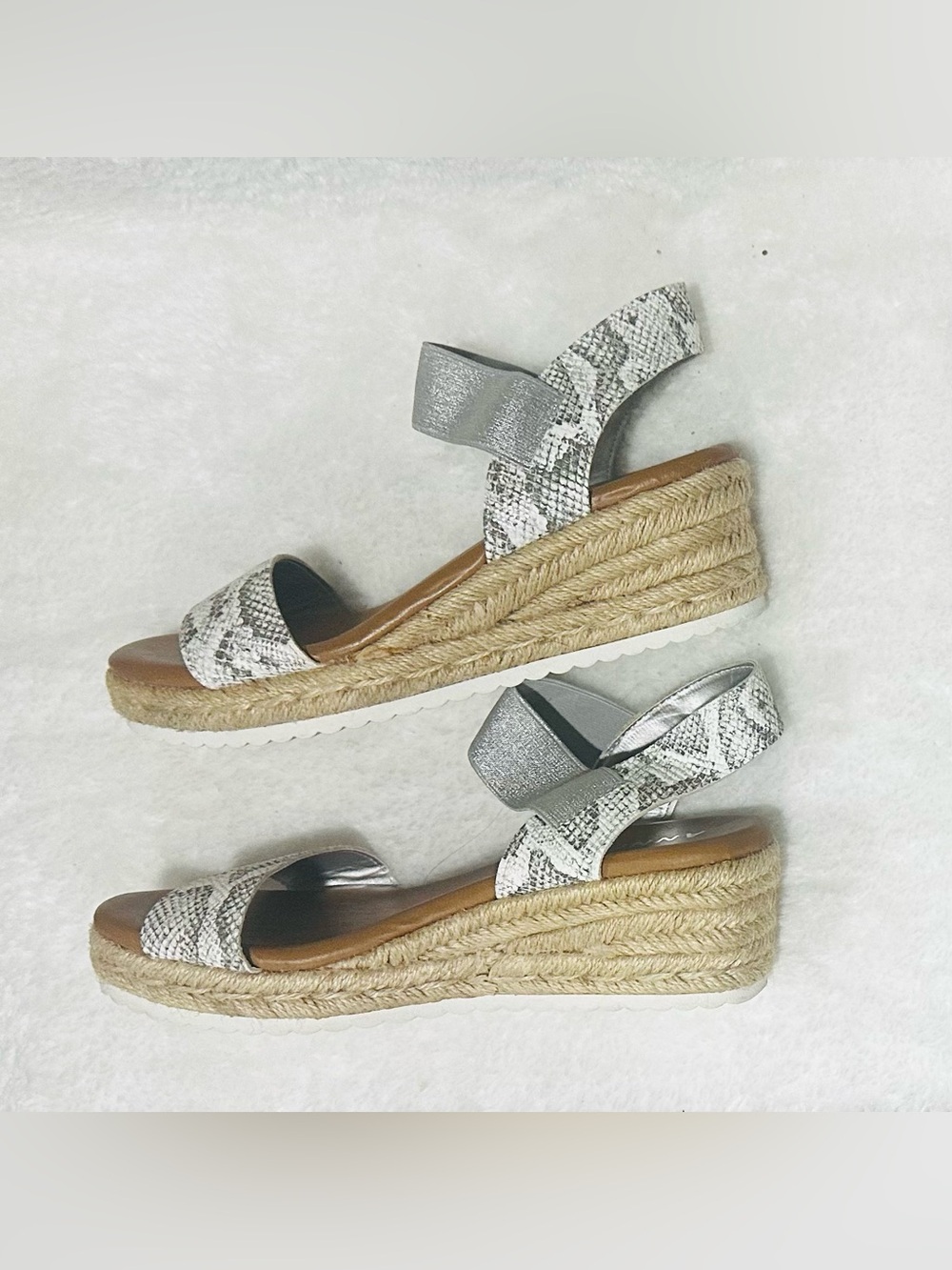 Ann Klein Snakeskin Print Espadrille Wedge Sandals | Elastic Slingback - Picture 2 of 9